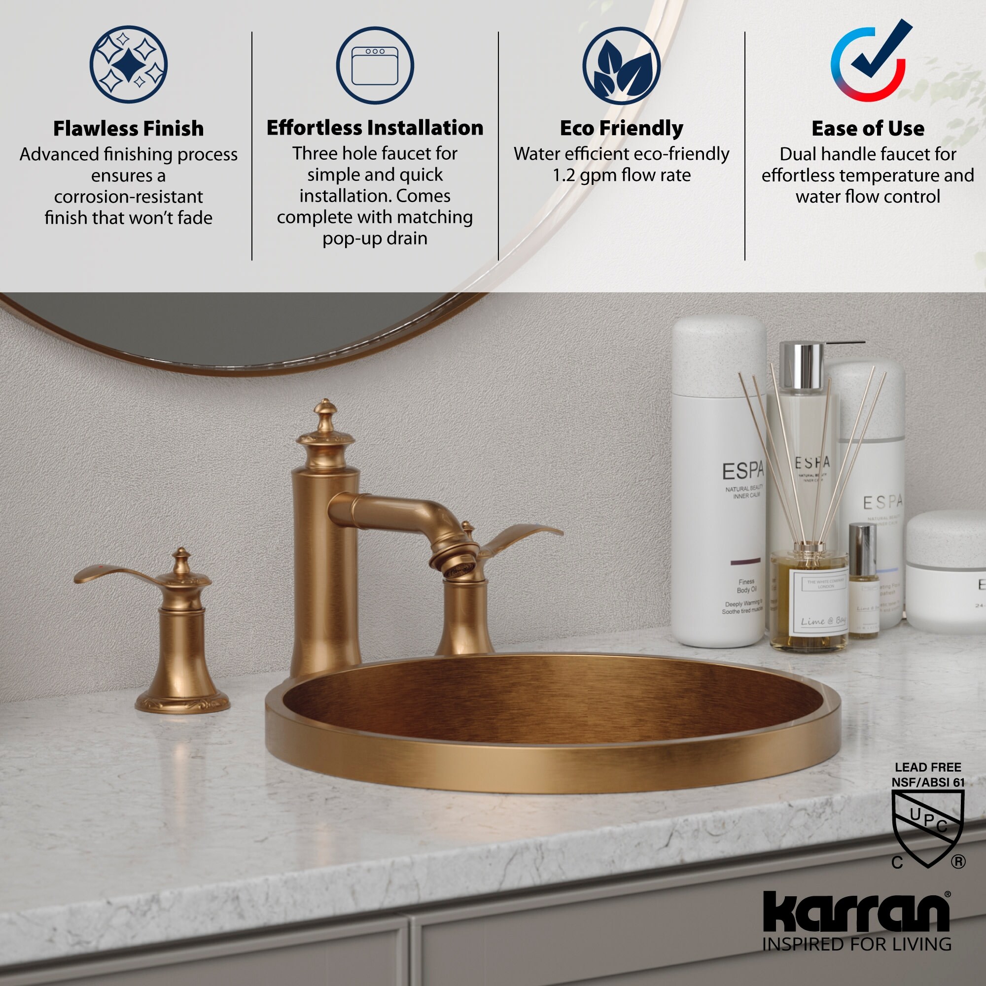 Karran USA KBF474 Vineyard 1.2 GPM Widespread Bathroom Faucet