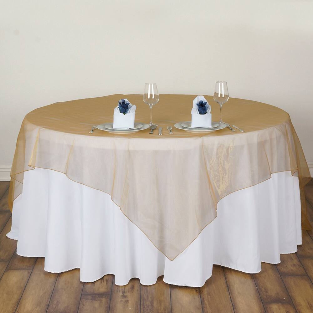 10 Sheer Organza Table Overlays Toppers Catering 72" x 72" Gold