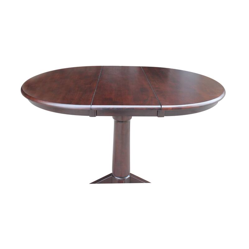 36" Round Top Dining Height Ped Table with 12" Leaf - Mocha