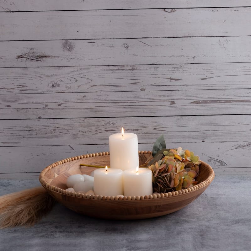 Acacia Wood Beaded Bowl 14"Dia