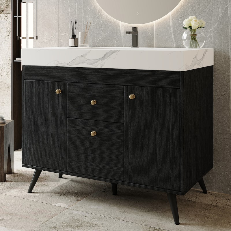 36" Modern Freestanding Bathroom Vanity with Sintered Stone Top & Ceramic Sink, Smart Storage Design & Drawers