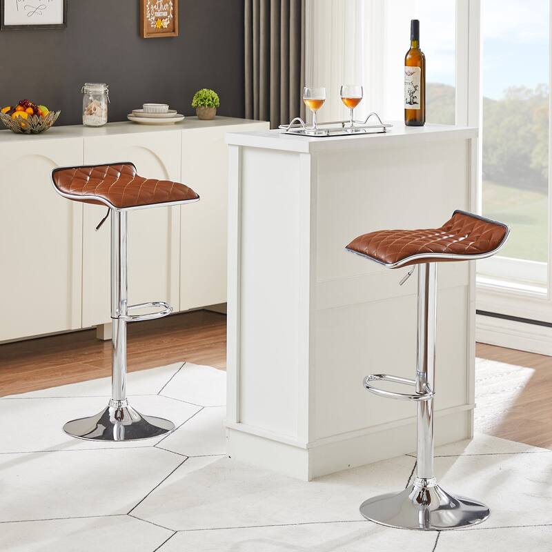VECELO Barstools Adjustable Height Faux Leather Backless Modern Swivel Bar Stools, Bar Stools Set of 4