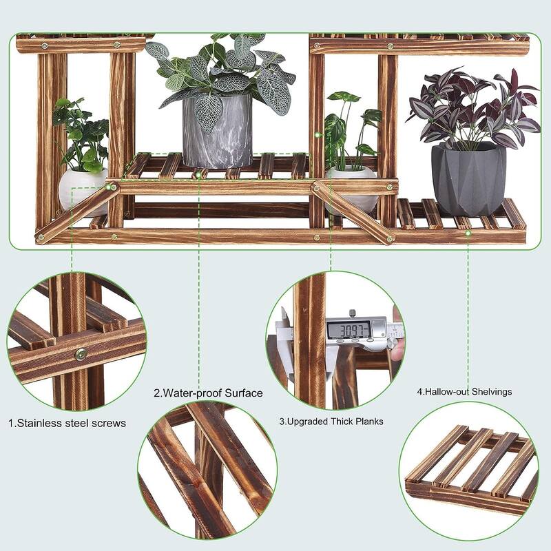 Tiered Wood Large Plant Stand Flower Pot 6 Potted Planter Rack for Indoor Outdoor - 37.4”W x 9.84” D x 37.79” H