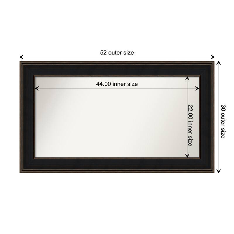 Mezzanine Espresso Framed Non-Beveled Custom Wall Mirror, Bathroom Vanity Mirror - Outer Size: 51.75 x 29.75