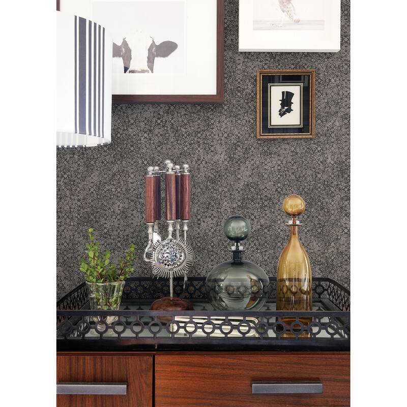 A-Street Prints Hirawa Pewter Metallic Mosaic Wallpaper