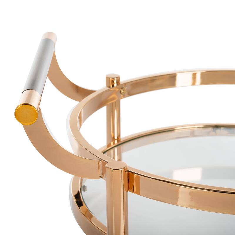 SAFAVIEH Sienna 2 Tier Round Bar Cart-Gold / Glass - 23.8" x 19.9" x 34"