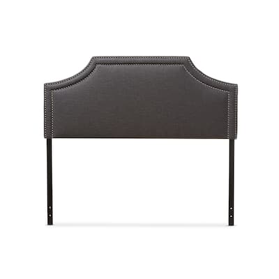 Upholstered Fabric Headboard with Double Nailhead Trim, Adjustable Height, and Modern Cut-Out Corner Design