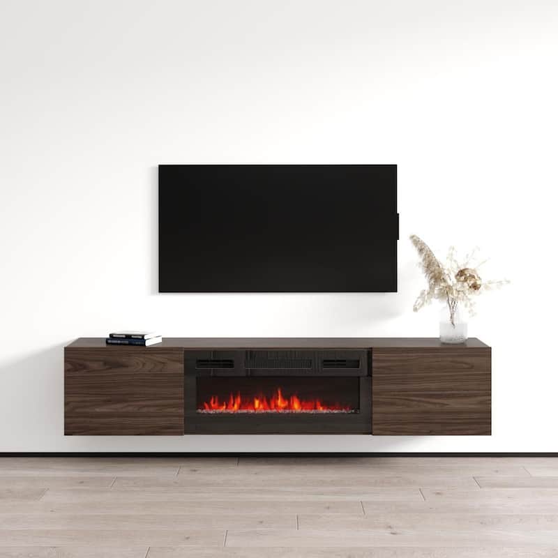 Baja BL-EF Floating Fireplace TV Stand - Walnut
