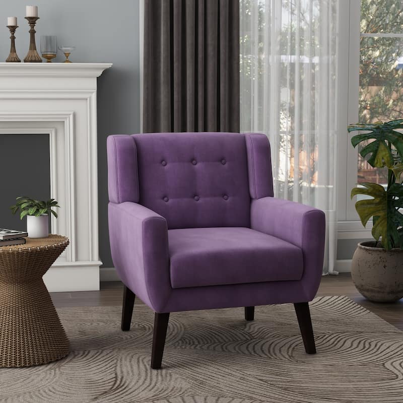 Velvet Upholstered Armchair Tufted Accent Chair - Purple Velvet