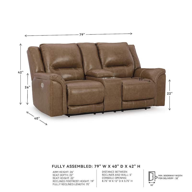 Signature Design by Ashley Trasimeno Caramel Power Reclining Loveseat with Console - 79" W x 40" D x 42" H