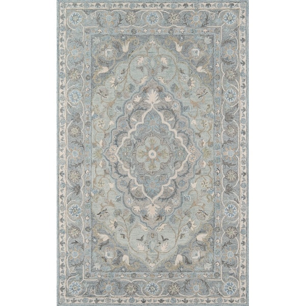 slide 2 of 6, Momeni Tangier Hand Tufted Wool Traditional Medallion Area Rug 3'6" x 5'6" - Blue - Runner/Rectangle
