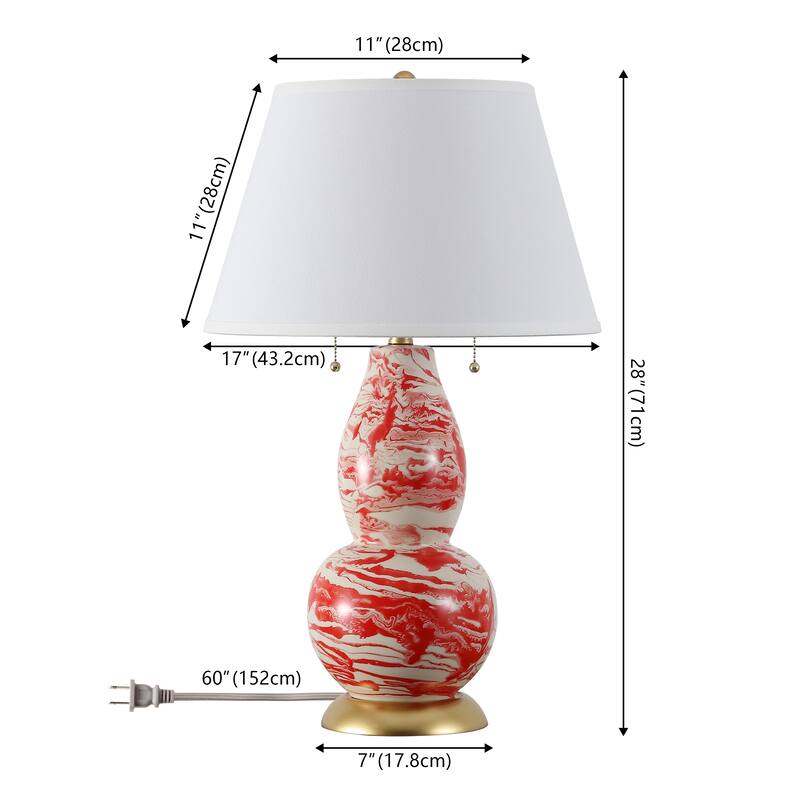 SAFAVIEH Lighting Sebrina 29-inch Navy And White Color Swirls Glass Table Lamp (Set of 2) - 17"x17"x28" - 17Wx17Dx28H