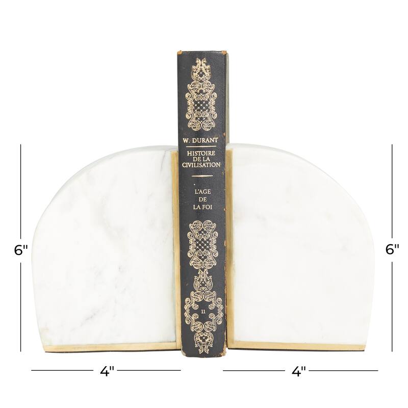 CosmoLiving by Cosmopolitan White or Black Marble Geometric Bookends with Gold Inlay (Set of 2) - PR 4"W, 6"H