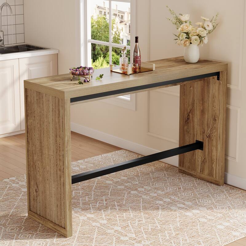 55 Inch Long Bar Height Table, Rustic Wooden Pub Table - 55.11" W x 15.59" D x 37.40" H - Rustic Brown
