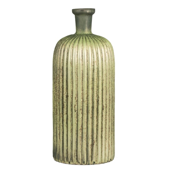 13" x 5" Metallic Green Cacti Patterned Glass Vase - N/A