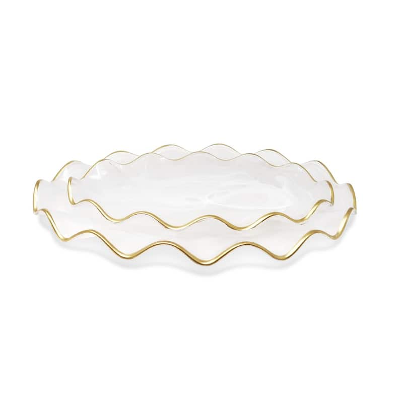 Oval Tray White Alabaster with Gold Ruffled Border