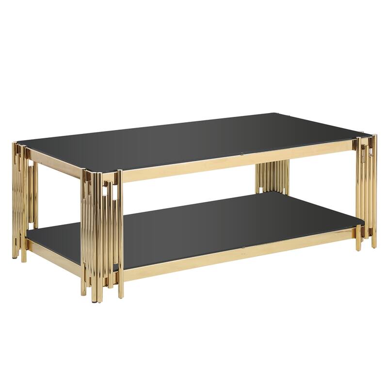 48" Wide Rectangular Coffee Table with Black Tempered Glass Top