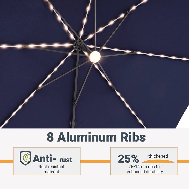 LIVOOSUN 11FT LED Patio Cantilever Umbrella w/Cross Base