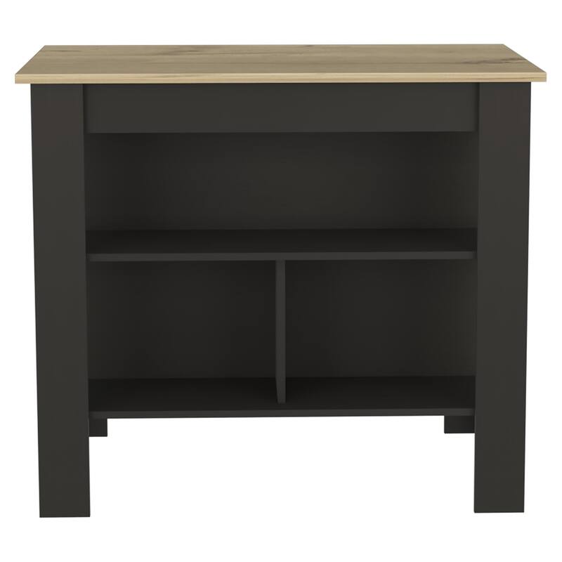 Cala Kitchen Island, Four Legs, Three Shelves -Black / Light Oak - Multicolor
