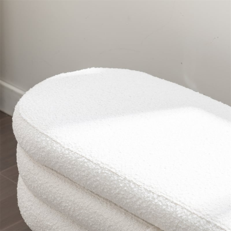 Boucle Fabric Storage Bench Bedroom Bench w/Wood Legs For Living Room