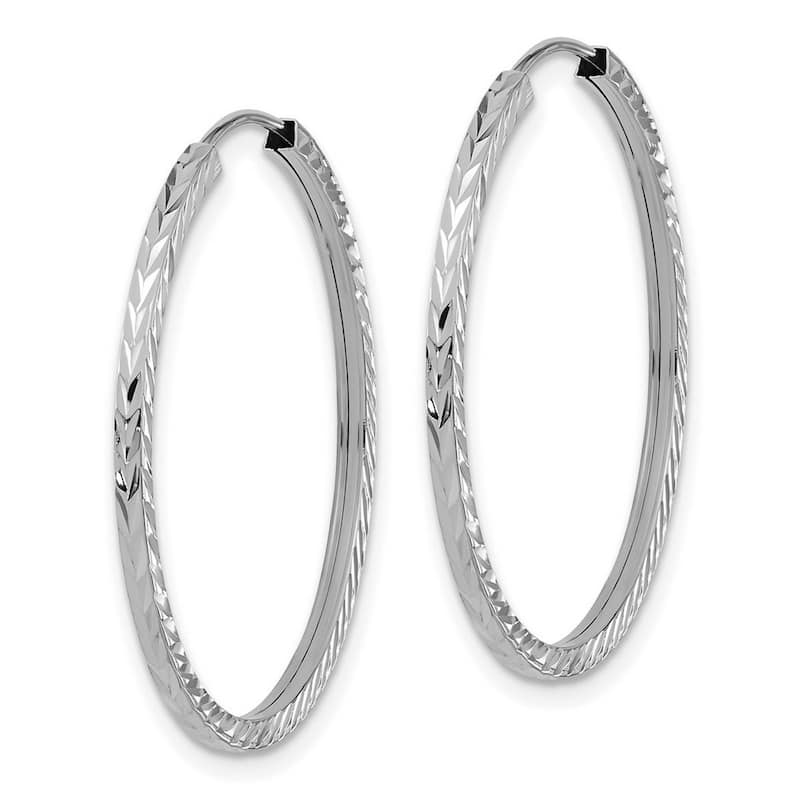 Curata 14k White Gold Diamond Cut Square Tube 1.35x30mm Endless Hoop Earrings