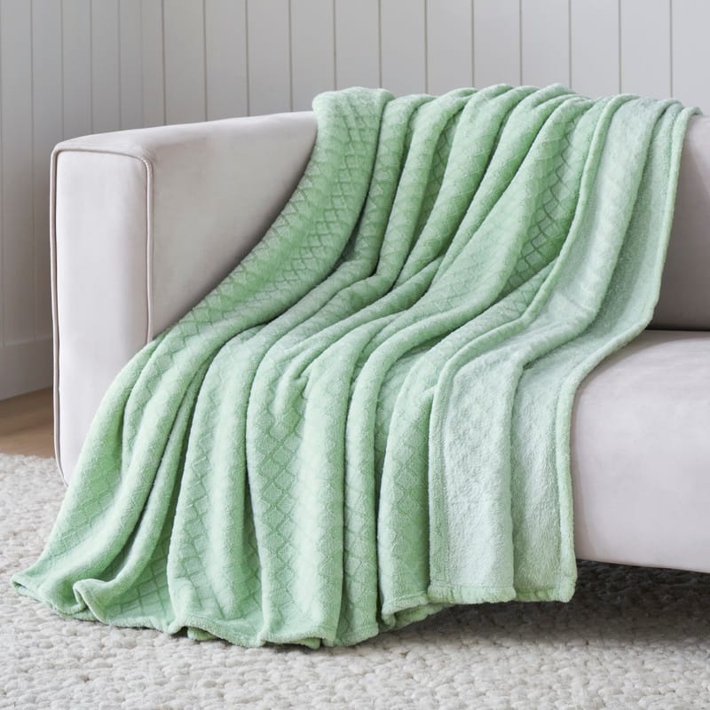 Superior Alaska Quilted Diamond Plush Fleece Blanket For Couch or Bed - Throw XL - Sea Foam