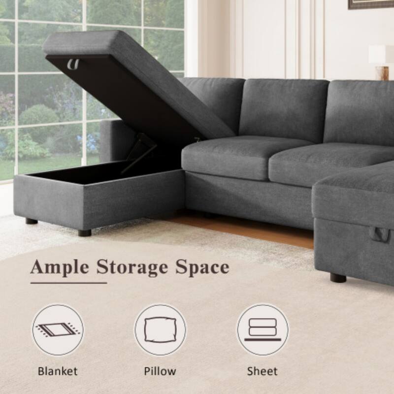 Convertible Sectional Sofa with Two Storage Chaise Lounges & USB Ports by Harper&Bright Designs