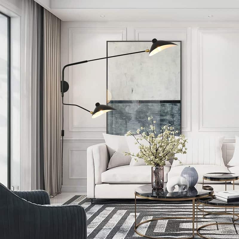 Modern Swing Arm Wall Sconce 2-Light, Plug in Black Wall Sconce - 47*25*21.6IN