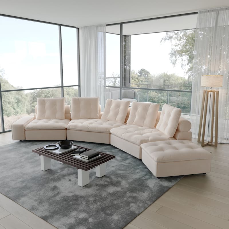 Stupendous Miami Modular Sofa Down Filled Curved Cloud Sectional Sofa 4 Seater with Ottoman