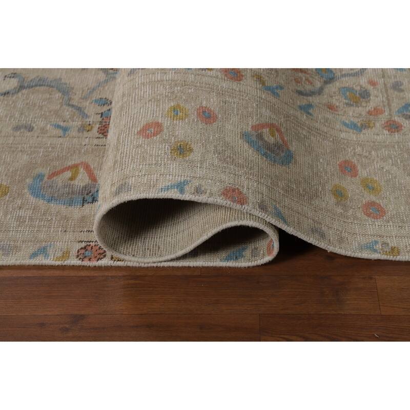 Tabriz Persian Area Rug Beige Floral Handmade Wool Carpet - 7'10"x 11'1"