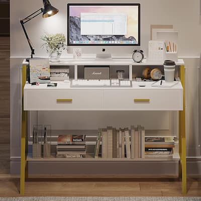 Computer Desk Simple Office Desk 2 Drawer Makeup Vanity Console Table