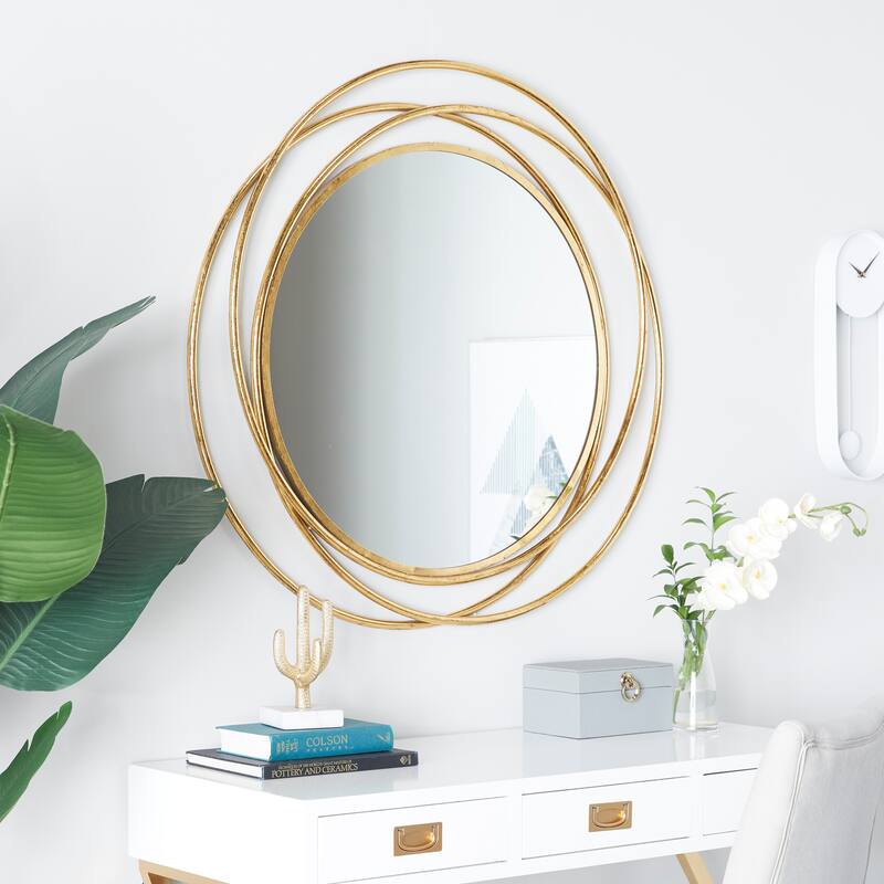 Stylish Metal Wall Mirror with Overlapping Circles and Foiled Finish - Gold or Gray - Gold