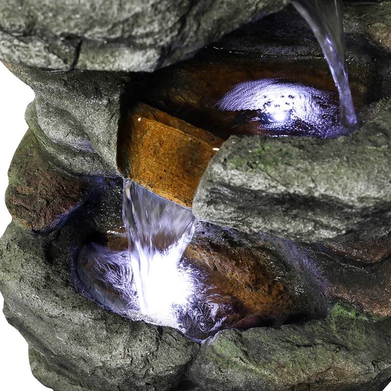 Outdoor Rockery Fountain, Outdoor Water Fountain with LED Lights