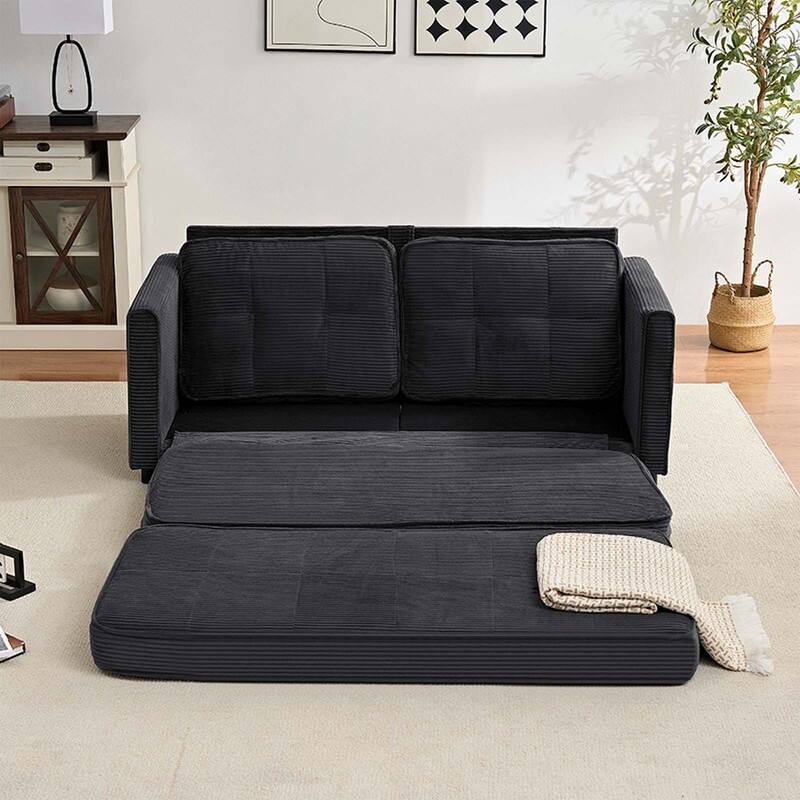 Mixoy 3-in-1 Convertible Futon Sofa Bed, Foldable Tufted Loveseat Sleeper Sofa with Side Pockets