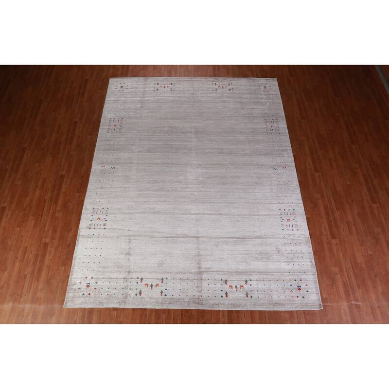 Silver Gray Gabbeh Indian Area Rug Handmade Modern Wool Carpet - 9'4" x 12'4"