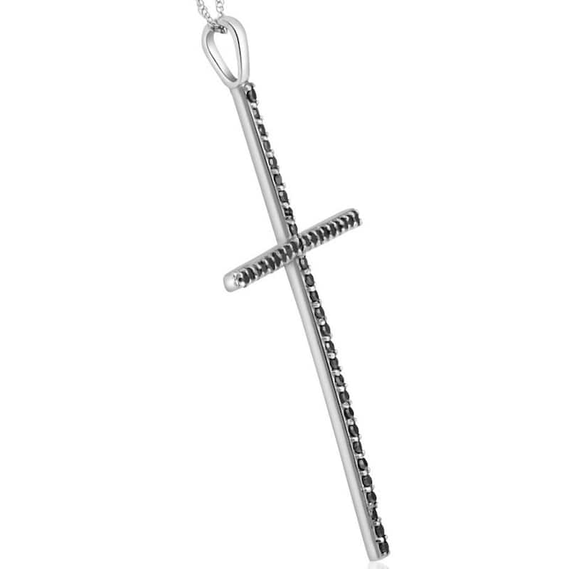 White Gold 1/2ct Black Diamond Cross Pendant Necklace