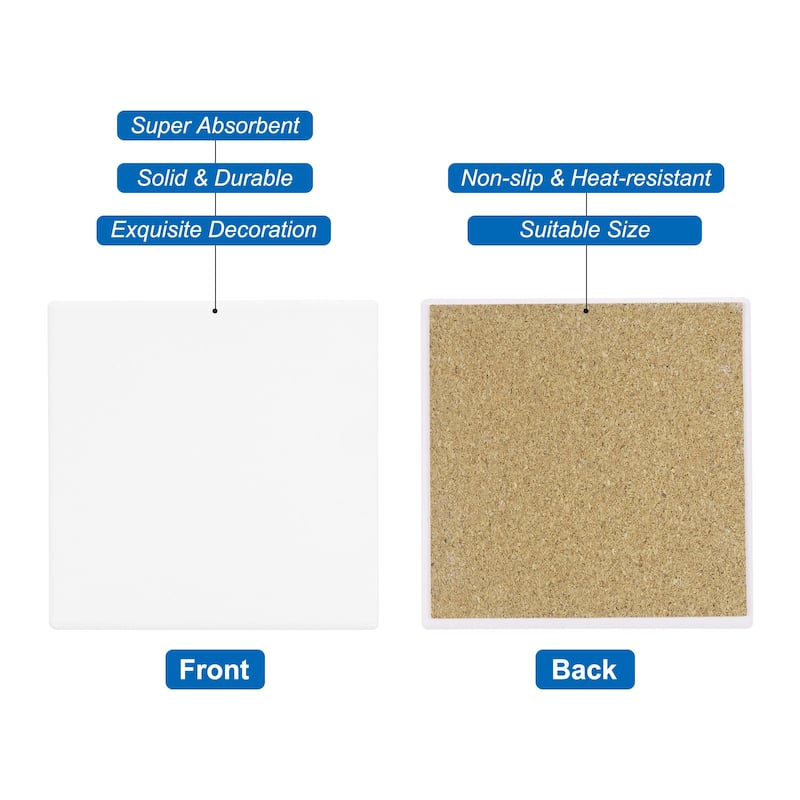 6Pcs White Marble Square Absorbent Coasters with Cork Backing Non-Slip 4in