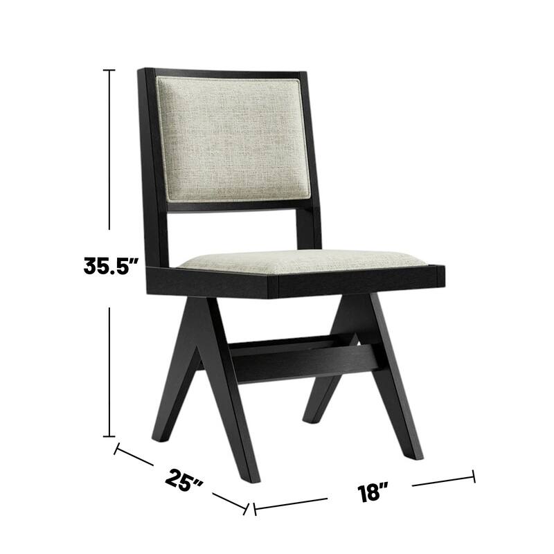 Set of 2 Upholstered Dining Side Chairs with Inverted V-Leg in Black and Light Gray