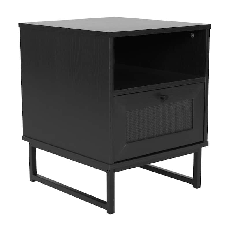 Mid-Century Modern Side Table with Storage Drawer and Shelf - 17"W x 19"D x 22"H