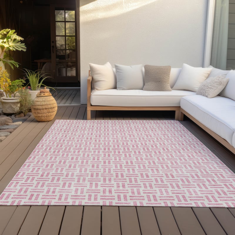 Machine Washable Indoor/ Outdoor Contemporary Basketweave Chantille Rug