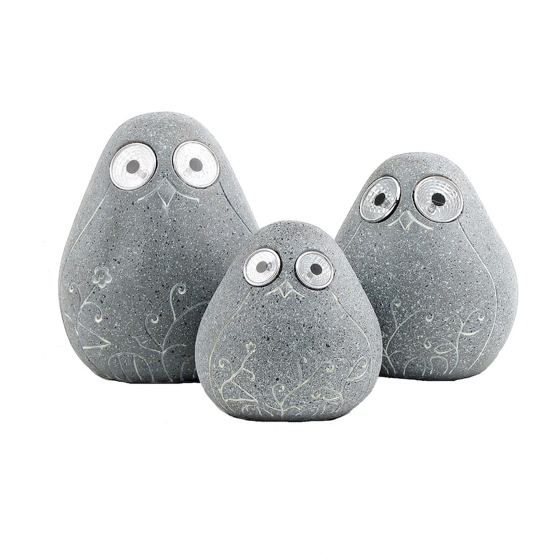 3 Piece Solar Rock Birds with Light up Eyes in Grey