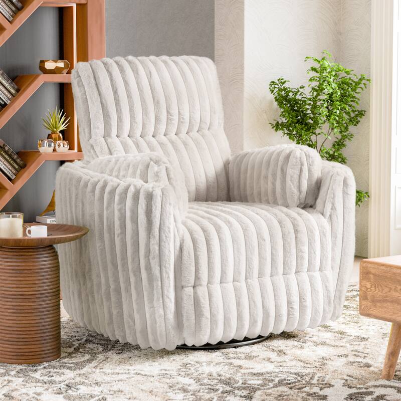Furniture of America Jorvien Modern Chenille Power Swivel Glider Recliner with Pillows - White