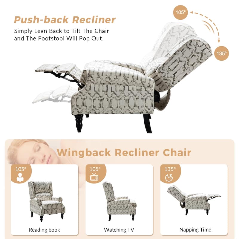 Olympus Upholstered Classic Manual Wingback Recliner with Solid Wood Legs Set of 2 by HULALA HOME