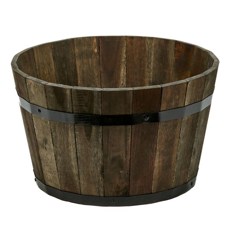 11" Nested Wood Barrel Planter with Brown Oil - 11