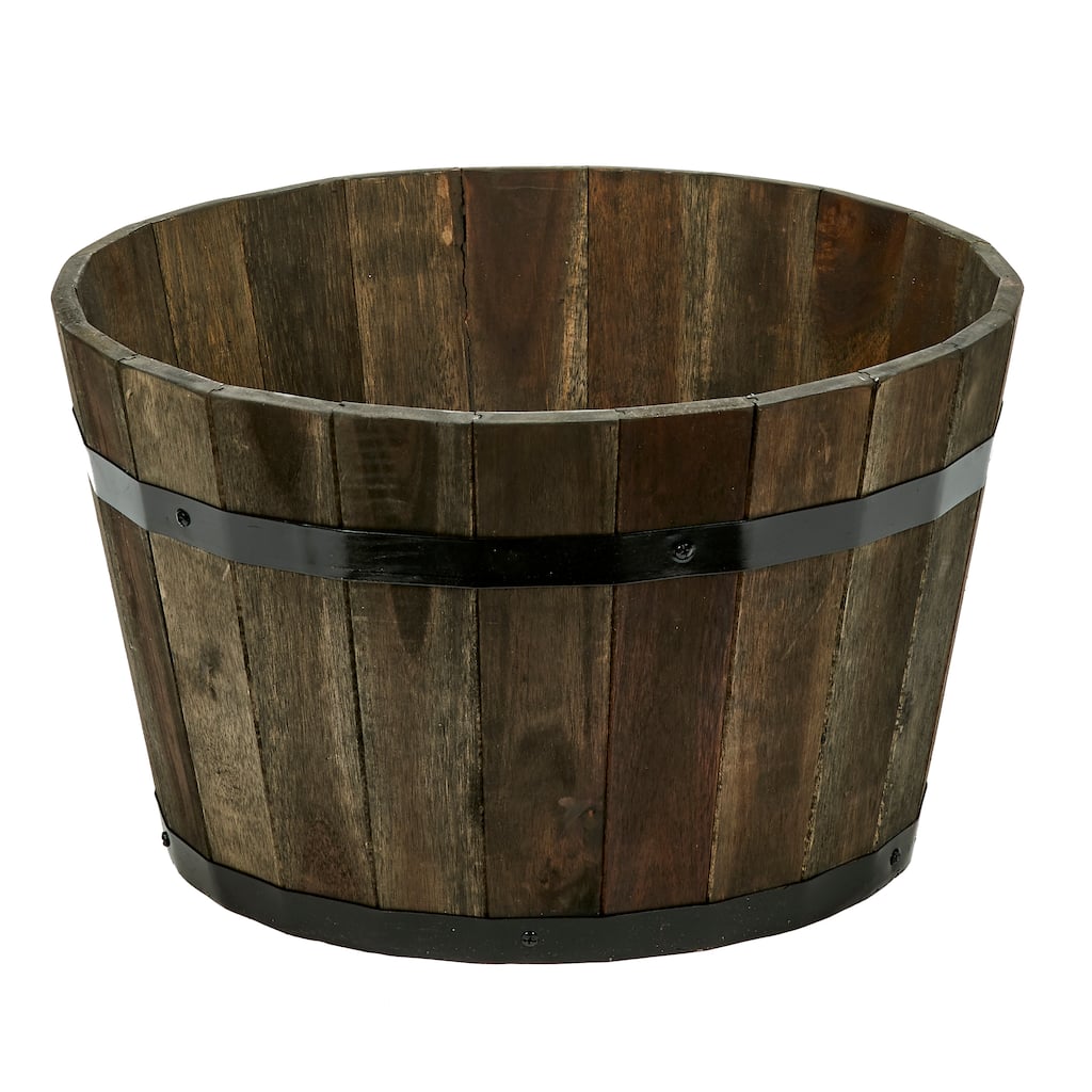 11" Nested Wood Barrel Planter with Brown Oil - 11