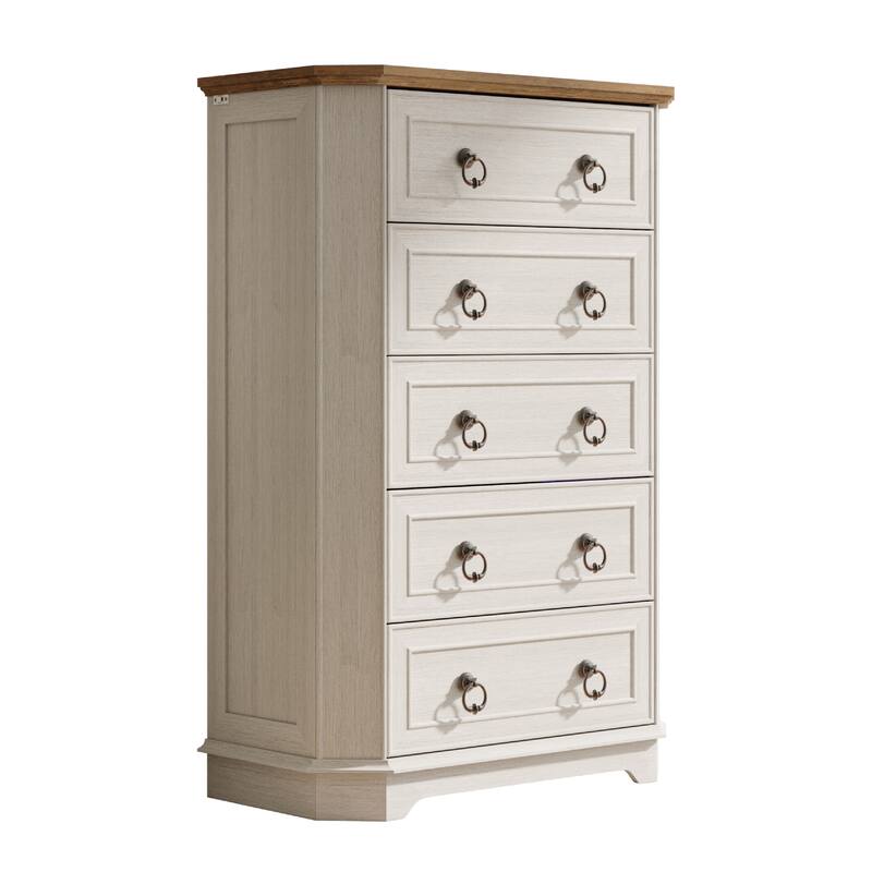 Farmhouse Wooden Dresser with Charging Station - Beige