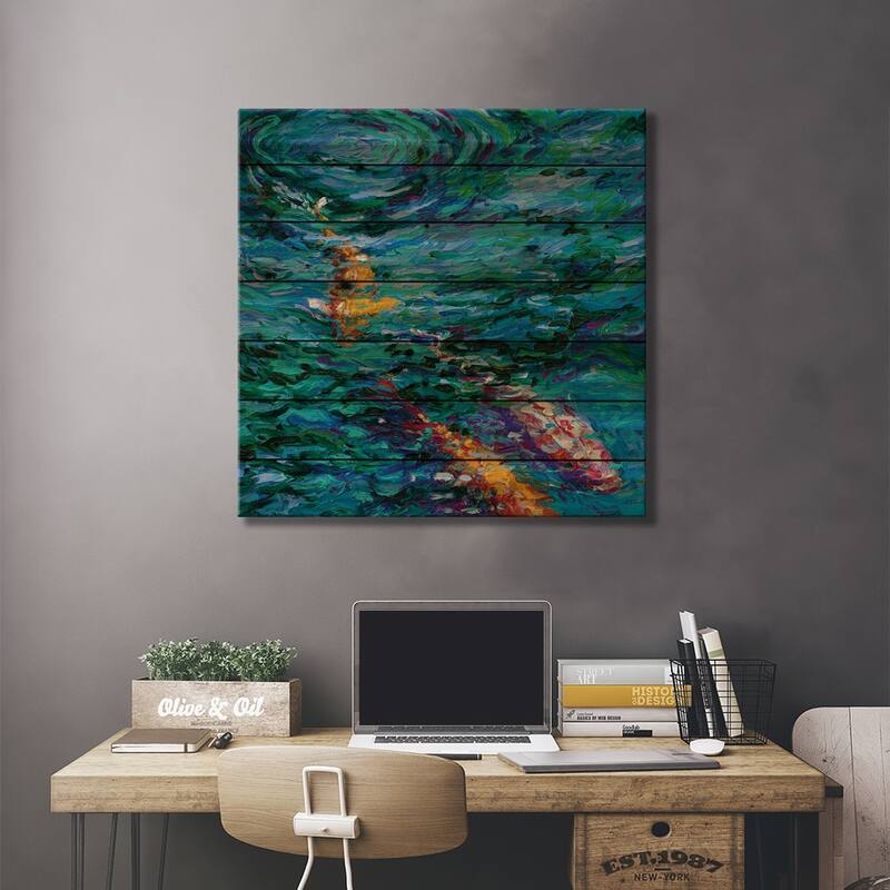 Koi Pool Print On Wood by Iris Scott - Multi-Color