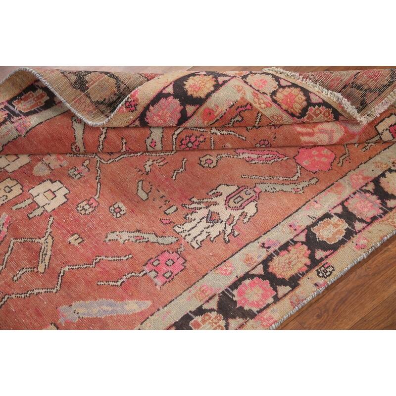 Hand Knotted Oriental 100% Wool Carpet Traditional All-Over Oranges & Rust Tabriz Runner Rug - 9' 7'' X 4' 2''