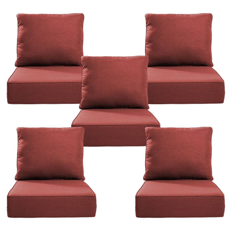 22" W x 24" D x 6" T Outdoor Lounge Chair Replacement Cushion Set Water and Fade Resistant - 5 Sets - Red