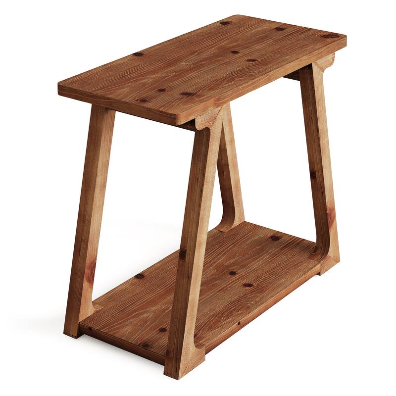 Small Solid Wood End Table 2-tier Side Table for Living Room